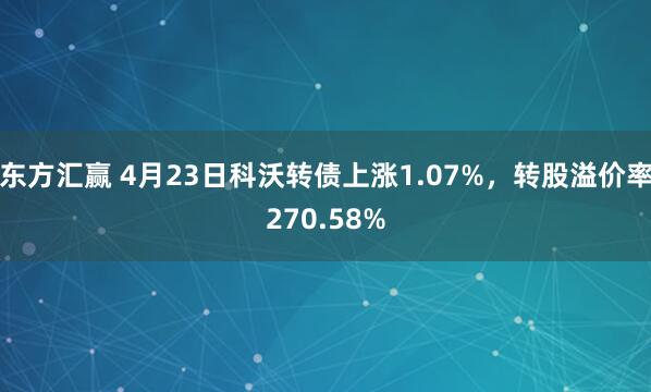 东方汇赢 4月23日科沃转债上涨1.07%,转股溢价率270.58%